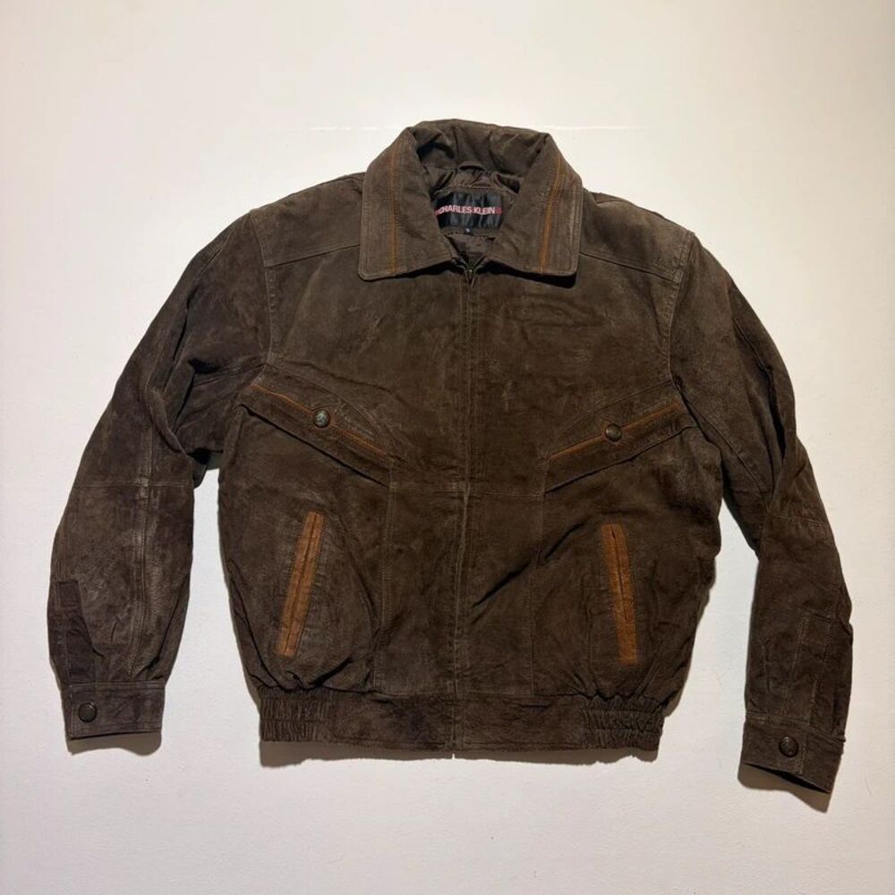 Brown Leather Vintage Bomber Jacket Charles Klein